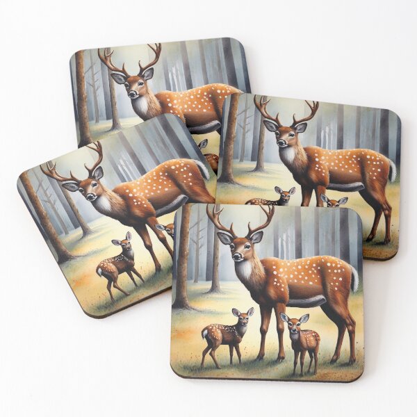 Item preview, Stag and Fawns in Forest Scene Wild Animals designed and sold by Angelsartsandpattern.