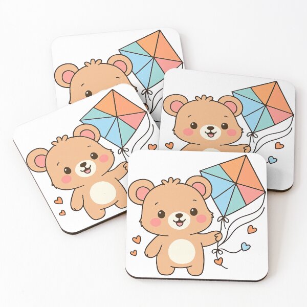 Item preview, Cute Bear Flying a Colorful Kite with Hearts designed and sold by ArtfulWeave.