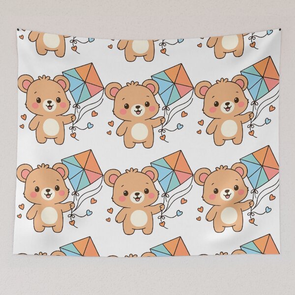 Item preview, Cute Bear Flying a Colorful Kite with Hearts designed and sold by ArtfulWeave.
