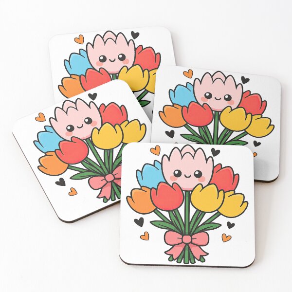 Item preview, Kawaii Tulip Flower Bouquet with Smiling Faces designed and sold by ArtfulWeave.