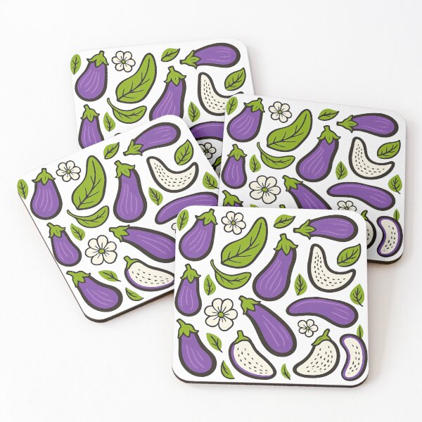 Item preview, Colorful Eggplant and Leaves Pattern with Flowers designed and sold by ArtfulWeave.