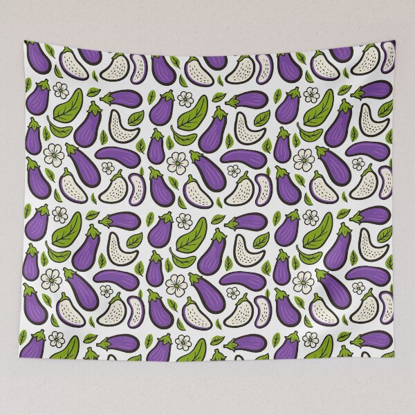 Item preview, Colorful Eggplant and Leaves Pattern with Flowers designed and sold by ArtfulWeave.