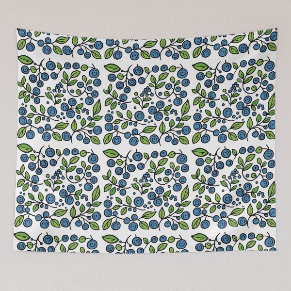 Item preview, Blueberry Branches with Smiling Faces and Leaves designed and sold by ArtfulWeave.
