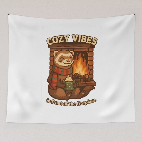 Item preview, Cozy Fireplace Ferret – Holiday Warmcore Vibes designed and sold by inkNext.