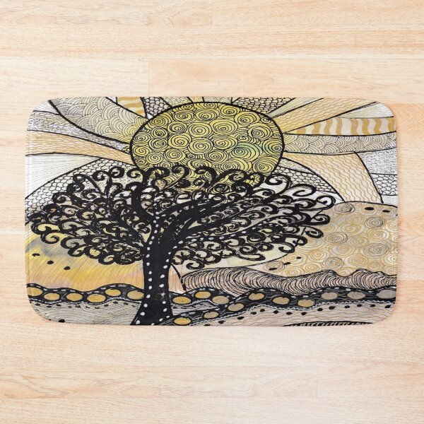 Item preview, Spiral Sun & Tree - Zentangle inspired Ink and Watercolor Art designed and sold by ColorWander.