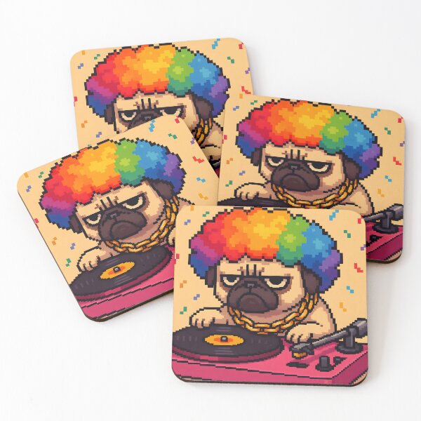 Item preview,  Grumpy Pug DJ in Rainbow Afro designed and sold by SassyArtistry.