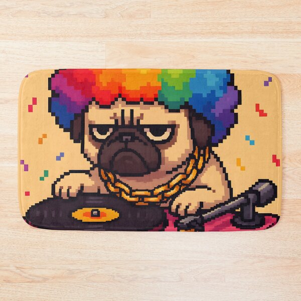 Item preview,  Grumpy Pug DJ in Rainbow Afro designed and sold by SassyArtistry.