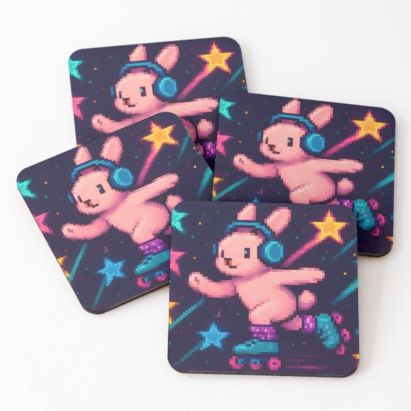 Item preview,  Cute Pixel Pink Bunny Roller Skating with Headphones designed and sold by SassyArtistry.