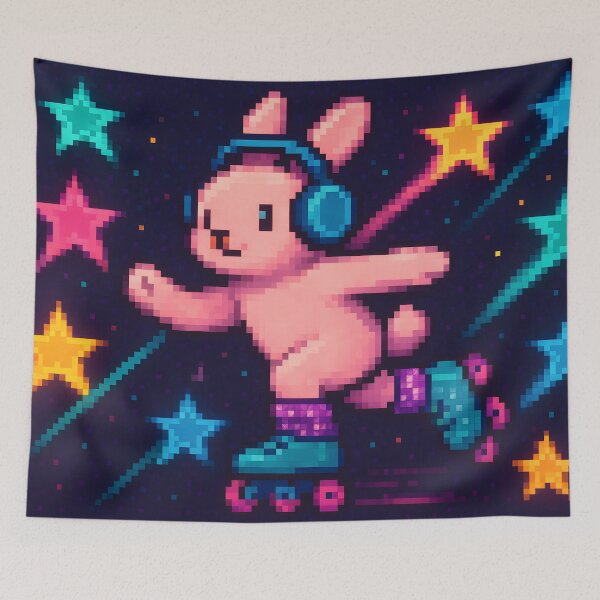 Item preview,  Cute Pixel Pink Bunny Roller Skating with Headphones designed and sold by SassyArtistry.