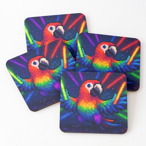 Item preview,  Rainbow Parrot Dancing with Glow Sticks Pixel Art designed and sold by SassyArtistry.