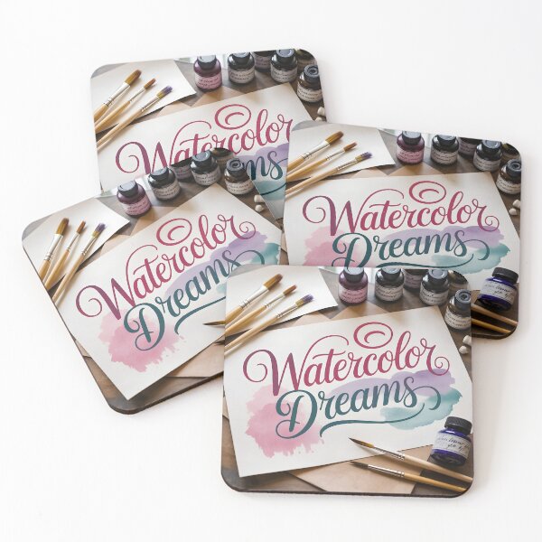 Item preview, Watercolor Hand Lettering Art – Script Font with Paintbrushes and Ink Flat Lay designed and sold by piak-store.