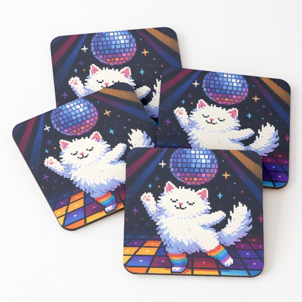Item preview,  Dancing White Cat in Rainbow Socks on Disco Floor designed and sold by SassyArtistry.