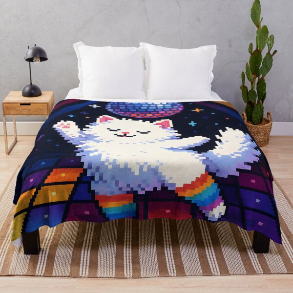 Item preview, Dancing White Cat in Rainbow Socks on Disco Floor designed and sold by SassyArtistry.