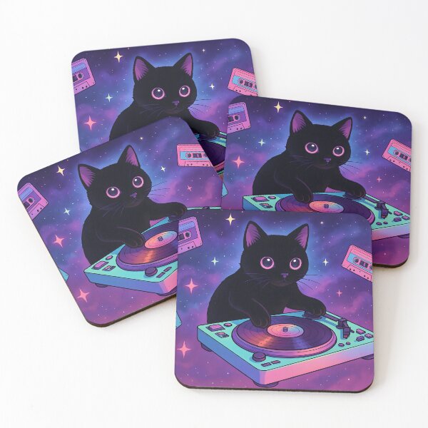 Item preview,  Black Cat DJ with Floating Tapes in Space designed and sold by SassyArtistry.