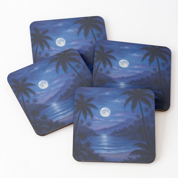 Item preview, Moonlit Tropical Cove – Peaceful Night Scene with Palms and Ocean Glow designed and sold by Nalinthip.