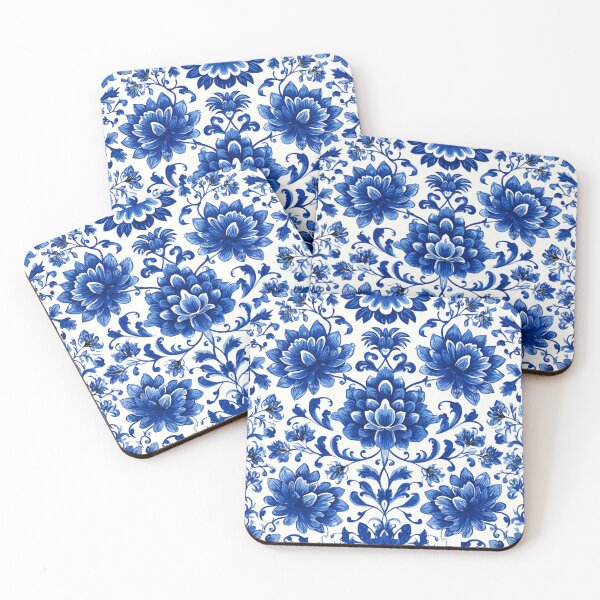 Item preview, Vibrant Royal Blue Azulejos Portugal Flowers Pastel Pattern designed and sold by GrinGalore.