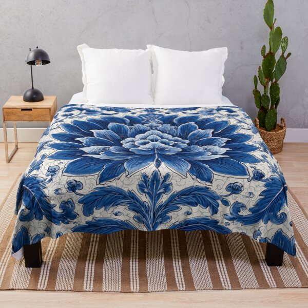 Item preview, Antique Royal Blue Azulejos Portugal Flower Pattern designed and sold by GrinGalore.