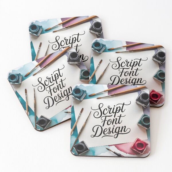 Item preview, Watercolor Hand Lettering Art – Script Font with Paintbrushes and Ink Flat Lay designed and sold by piak-store.
