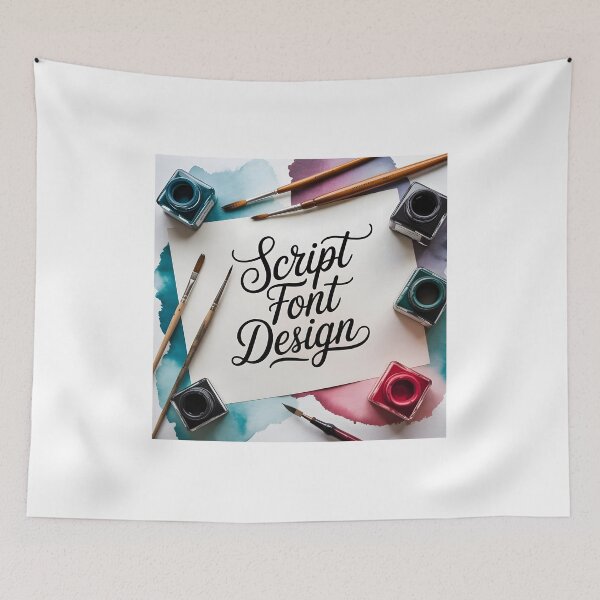 Item preview, Watercolor Hand Lettering Art – Script Font with Paintbrushes and Ink Flat Lay designed and sold by piak-store.