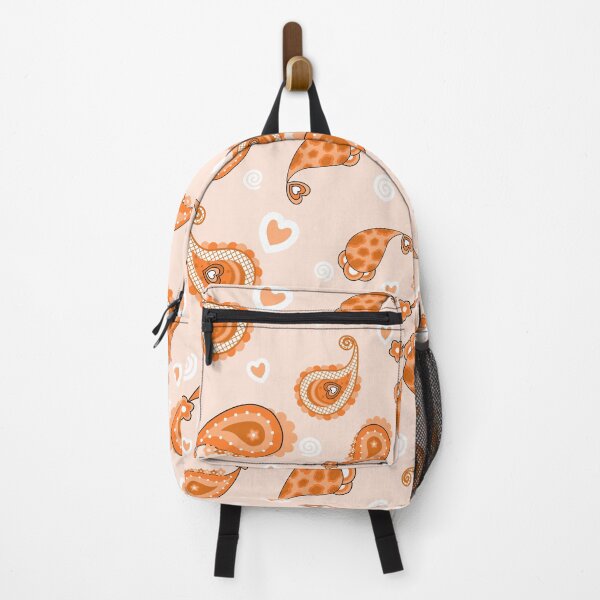 Item preview, Orange Paisley Design with Hearts and Swirls on Peach Background designed and sold by Crispifly.