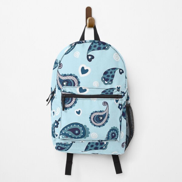 Item preview, Blue Paisley Design with Hearts and Swirls on Light Blue Background designed and sold by Crispifly.