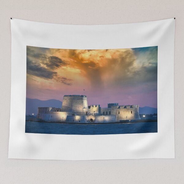 Item preview, Dramatic sky sunset over the castle Bourtzi in Nafplio designed and sold by goceris.