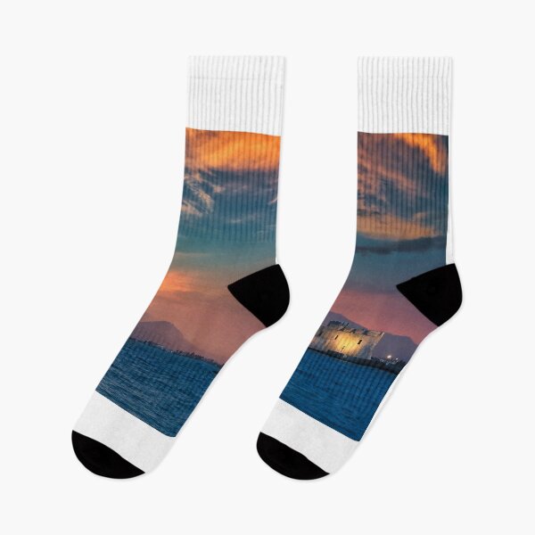 Item preview, Dramatic sky sunset over the castle Bourtzi in Nafplio, Peloponnese, Greece designed and sold by goceris.