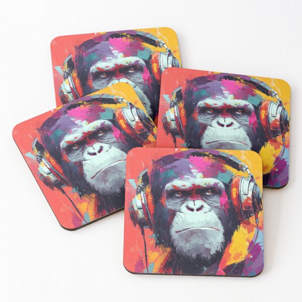 Item preview, DJ Monkey Thinker Colorful Jacket Ape With Headphones designed and sold by GrinGalore.