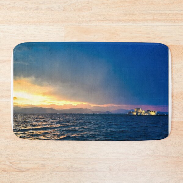Item preview, Dramatic sky sunset over the castle Bourtzi in Nafplio, Greece designed and sold by goceris.