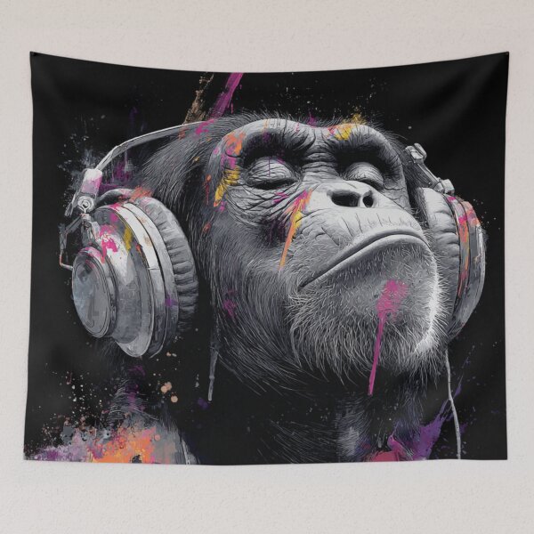 Item preview, DJ Monkey Thinker Grey Jacket Ape With Headphones designed and sold by GrinGalore.