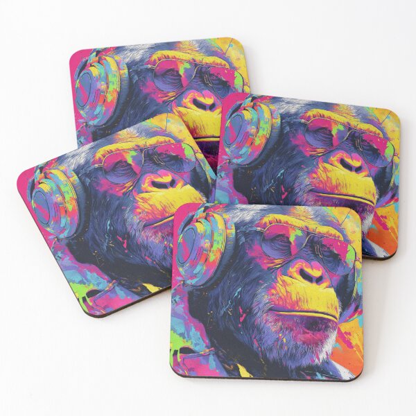 Item preview, Monkey Thinker Colorful Neon Ape With Headphones Glasses designed and sold by GrinGalore.