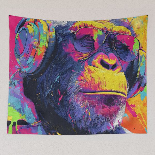 Item preview, Monkey Thinker Colorful Neon Ape With Headphones Glasses designed and sold by GrinGalore.