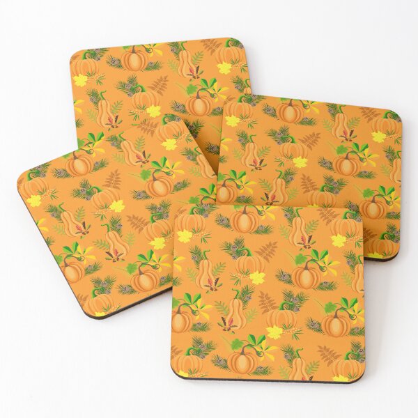 Item preview, Orange pumpkins, berries, acorns, colorful autumn leaves, orange background. Seamless floral pattern-147. designed and sold by Natalya Alexandrou.