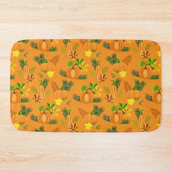 Item preview, Orange pumpkins, berries, acorns, colorful autumn leaves, orange background. Seamless floral pattern-147. designed and sold by Natalya Alexandrou.