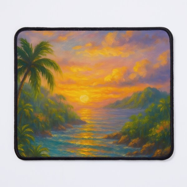 Item preview, Golden Island Sunset Tropical Seascape with Palm Trees and Glowing Ocean designed and sold by Nalinthip.