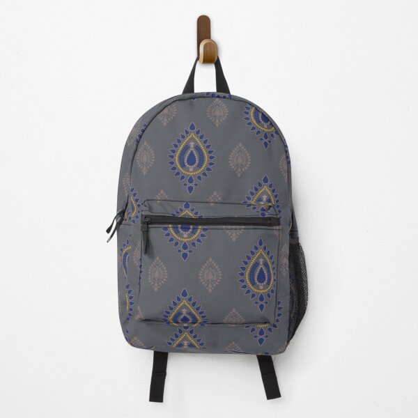 Item preview, Dark blue paisley geometric and gray with gray background  designed and sold by Nonnipa.