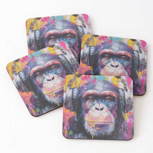 Item preview, DJ Monkey Thinker Colorful Painting Ape With Headphones designed and sold by GrinGalore.