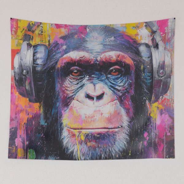 Item preview, DJ Monkey Thinker Colorful Painting Ape With Headphones designed and sold by GrinGalore.