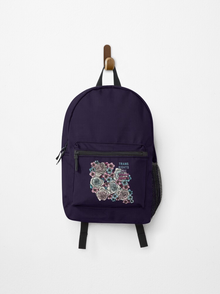 Thumbnail 1 of 3, Backpack, Trans Rights are Human Rights Roses and Cherries designed and sold by artbyveya.