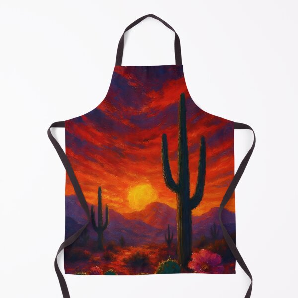 Item preview, Fiery Desert Sunset with Cactus Bloom – Bold Western Landscape Art designed and sold by Nalinthip.