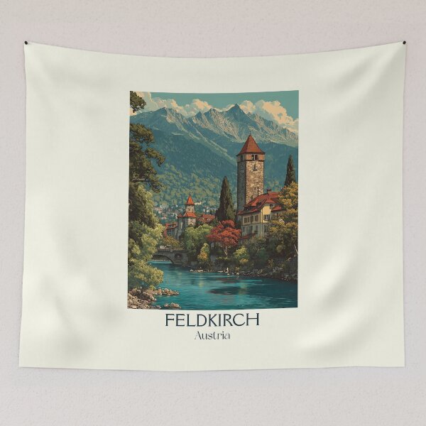 Item preview, Feldkirch Austria Vintage Travel Poster - Medieval Town on River Ill designed and sold by TuncGK.