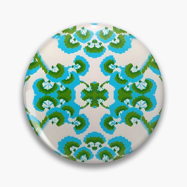 Item preview, Preppy, grandmillennial bright blue and green Ikat with chinoiserie elements and Foo dogs designed and sold by SophieClimaArt.
