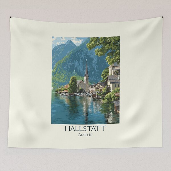 Item preview, Hallstatt Austria Vintage Travel Poster - Iconic Lakeside Village designed and sold by TuncGK.
