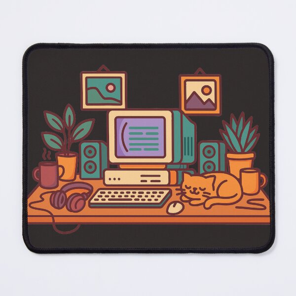 Item preview, Retro desk setup - Colorful Vintage Style Illustration designed and sold by Graphicarium Shop.