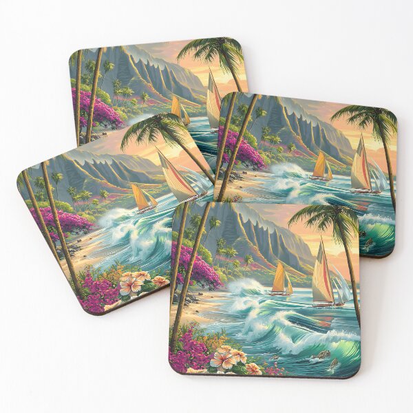 Item preview, Travel poster of an Hawaiian Seascape with Sailing Vessels designed and sold by Artessie.