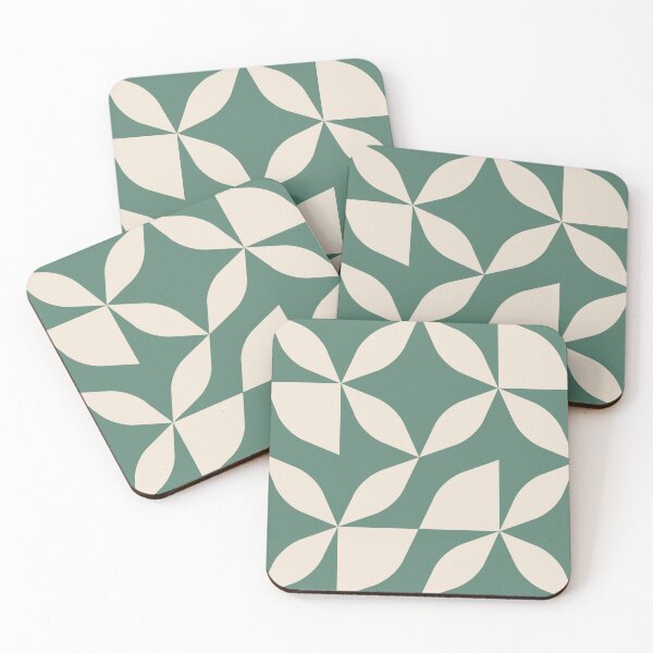 Item preview, Floral Geometric Tile Pattern – Clean Lines & Contemporary Style - Dusty Teal & Warm White designed and sold by Millefolia Design .