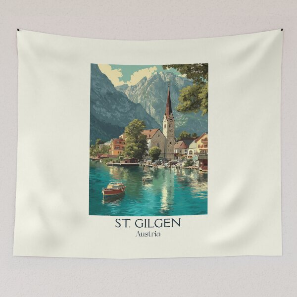 Item preview, St. Gilgen Austria Vintage Travel Poster - Wolfgangsee Lakeside Charm designed and sold by TuncGK.