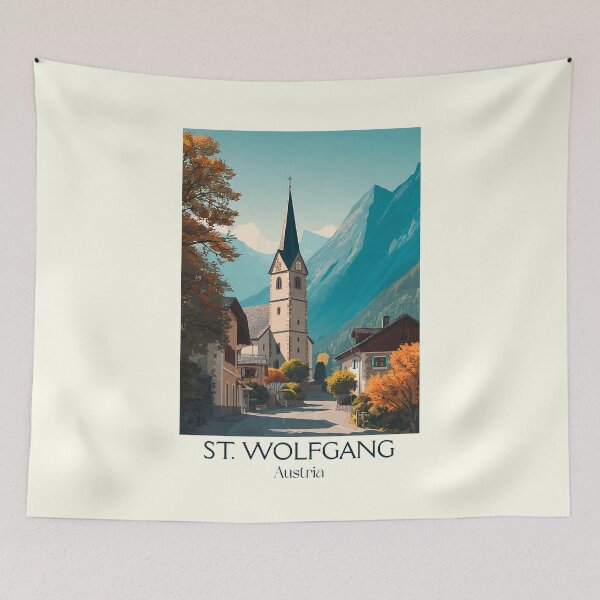 Item preview, St. Wolfgang Austria Vintage Travel Poster - Salzkammergut Lakeside Retreat designed and sold by TuncGK.