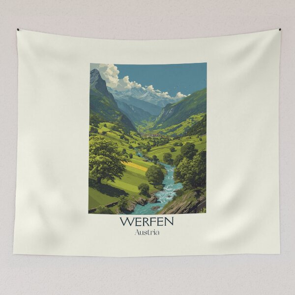 Artikelvorschau, Vintages Reiseplakat Werfen Österreich - Blick auf die Burg Hohenwerfen entworfen und verkauft von TuncGK.