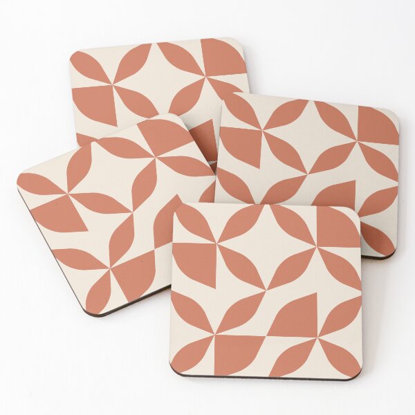 Item preview, Floral Geometric Tile Pattern – Clean Lines & Contemporary Style - Red Clay & Warm White designed and sold by Millefolia Design .